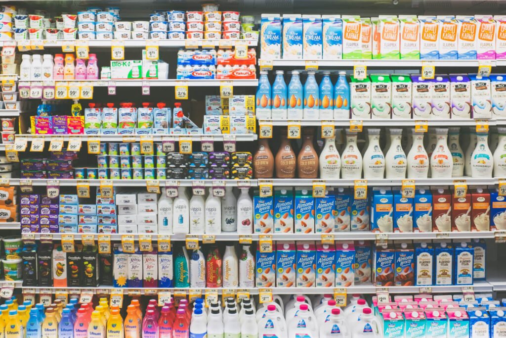 milk choices in the dairy section