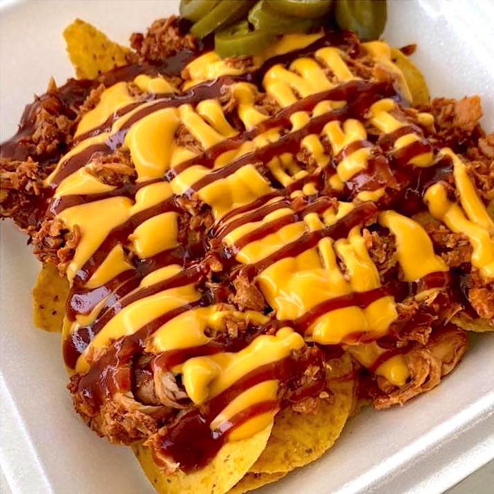 cheesey nachos with BBQ sauce