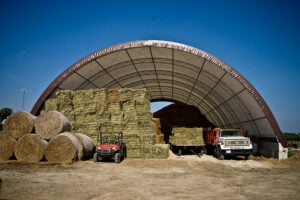 storing hay in covered shed