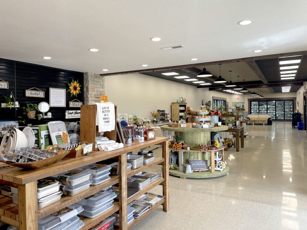 rustic farm styled retail displays filled with local goods