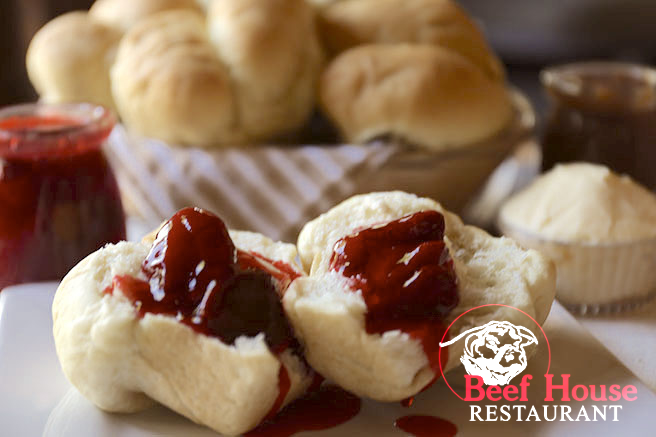 warm dinner rolls with jam