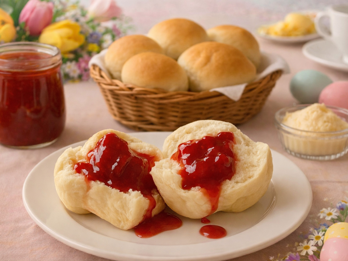 warm dinner rolls with jam
